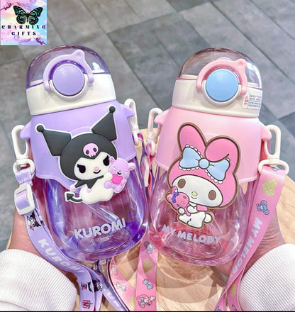 690ml Sanrio Large Capacity Water Bottle Cinnamoroll Kuromi My Melody Portable Straw Water Cup for Outdoor Sports Fitness