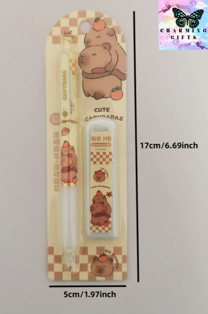 0.5mm Kawaii Capybara Mechanical Pencil Set With Refill Leads Eraser Cute School Office Writing Pencils Cartoon Stationery Gift