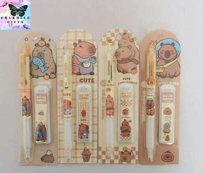 0.5mm Kawaii Capybara Mechanical Pencil Set With Refill Leads Eraser Cute School Office Writing Pencils Cartoon Stationery Gift