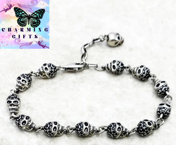 Bracelet Black Stone Skulls Punk Jewelry Link Chain Gift For Women Men