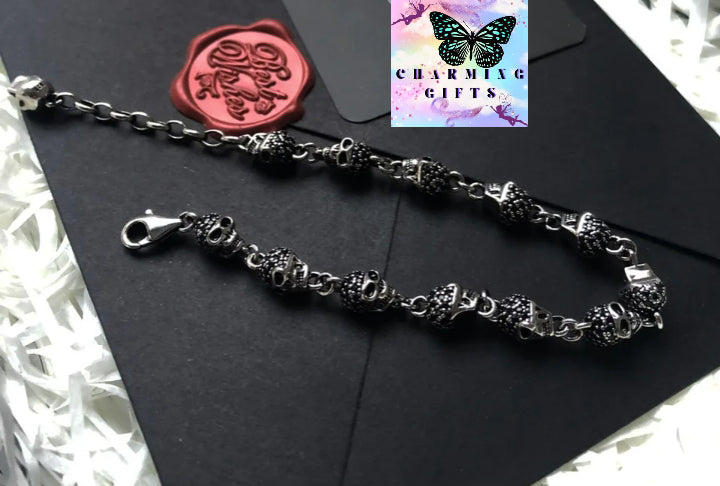 Bracelet Black Stone Skulls Punk Jewelry Link Chain Gift For Women Men