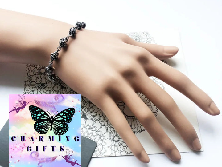 Bracelet Black Stone Skulls Punk Jewelry Link Chain Gift For Women Men