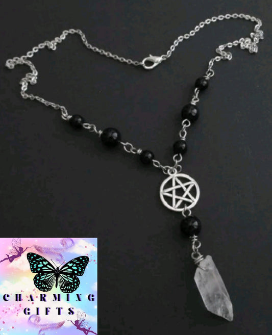 Gothic Beaded Pentagram Necklace Crystal Necklace Goth Wiccan Pendant Witchy Punk Jewelry Women Statement Gift Charm Mystical