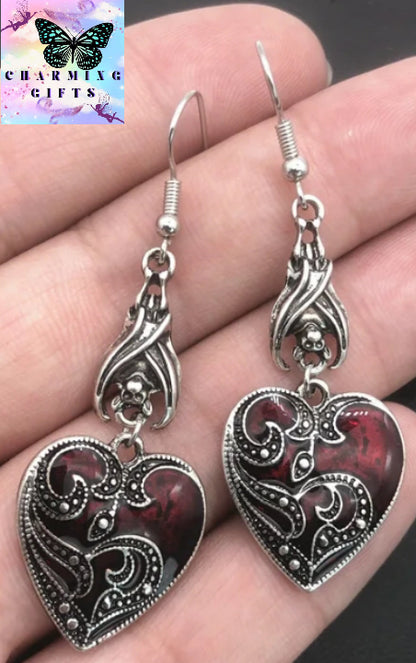 Gothic Mysterious Earrings Jewelry Blood Rose Heart-shaped Angel Pendant Earrings Ladies Retro Earrings