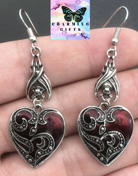 Gothic Mysterious Earrings Jewelry Blood Rose Heart-shaped Angel Pendant Earrings Ladies Retro Earrings