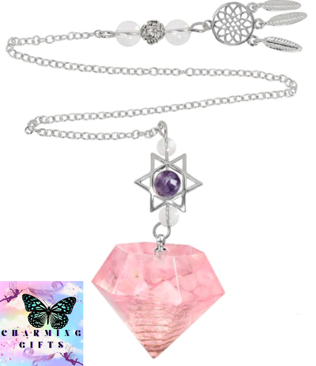 Natural Amethyst Pendant Reiki Chip Minerals Pendulum With Star Of David Dreamcatcher For Divination Biolocation Meditation Tool