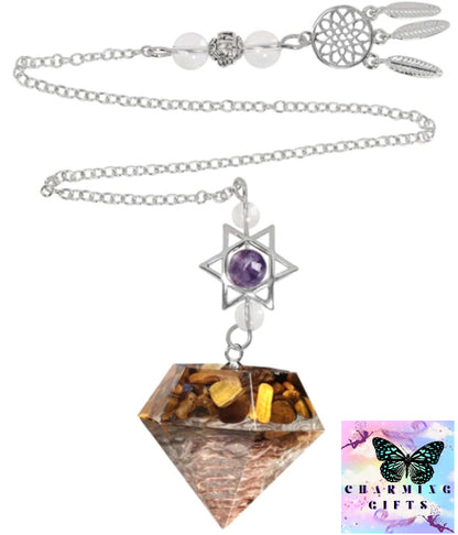 Natural Amethyst Pendant Reiki Chip Minerals Pendulum With Star Of David Dreamcatcher For Divination Biolocation Meditation Tool