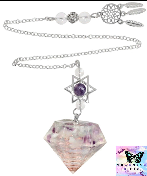 Natural Amethyst Pendant Reiki Chip Minerals Pendulum With Star Of David Dreamcatcher For Divination Biolocation Meditation Tool