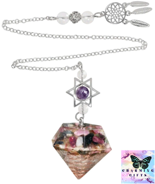 Natural Amethyst Pendant Reiki Chip Minerals Pendulum With Star Of David Dreamcatcher For Divination Biolocation Meditation Tool