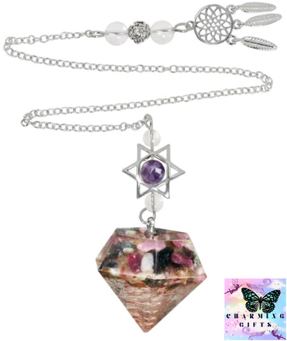 Natural Amethyst Pendant Reiki Chip Minerals Pendulum With Star Of David Dreamcatcher For Divination Biolocation Meditation Tool