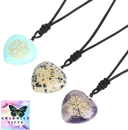 Natural Crystal Heart Pendants Triangle Northern Europe Tarot Triqueta Love Friendship Education Career Amulet Reiki Necklaces