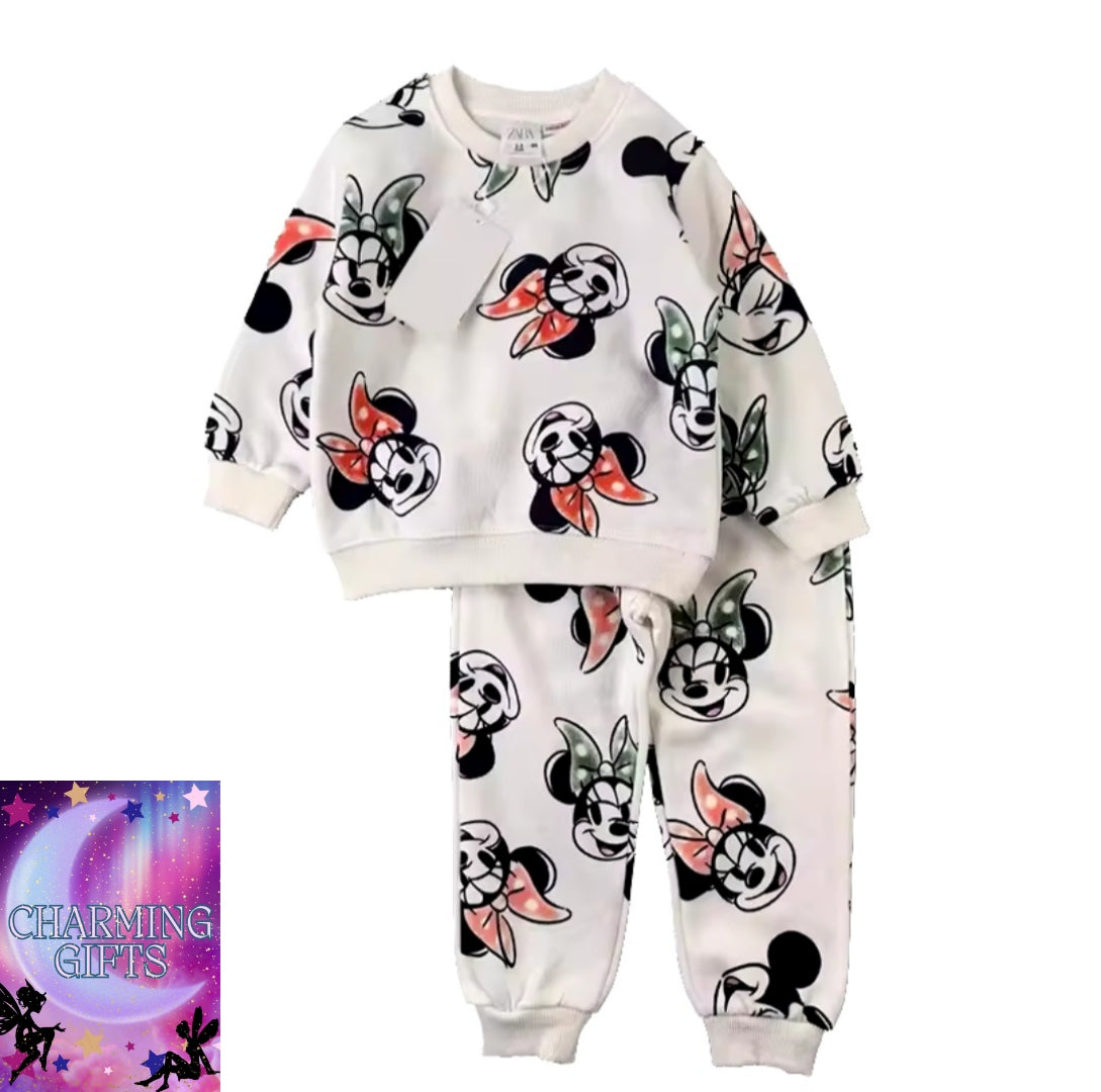 White minnie mouse 2pc winter fleece tracksuit