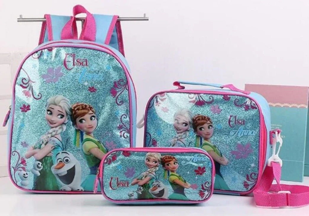 3pcs princess Disney children backpack lunch Elsa bag pencil cartoon case Frozen handbag girl boy gift bag for school student