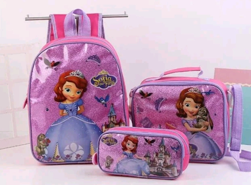 3pcs princess Disney children backpack lunch Elsa bag pencil cartoon case Frozen handbag girl boy gift bag for school student