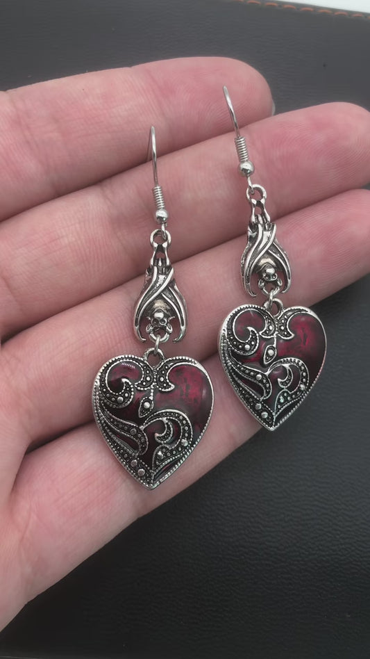 Gothic Mysterious Earrings Jewelry Blood Rose Heart-shaped Angel Pendant Earrings Ladies Retro Earrings