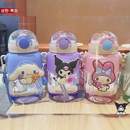 690ml Sanrio Large Capacity Water Bottle Cinnamoroll Kuromi My Melody Portable Straw Water Cup for Outdoor Sports Fitness