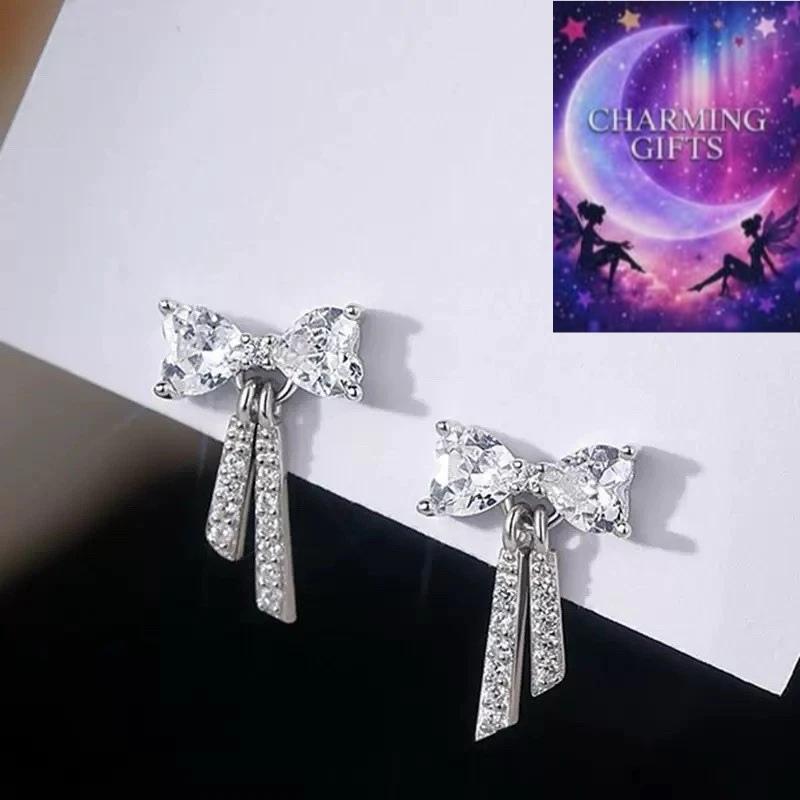 925 Sterling Silver Crystal Bow Stud Earrings