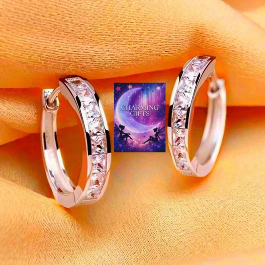 925 Sterling Silver Crystal Huggie Hoop Earrings